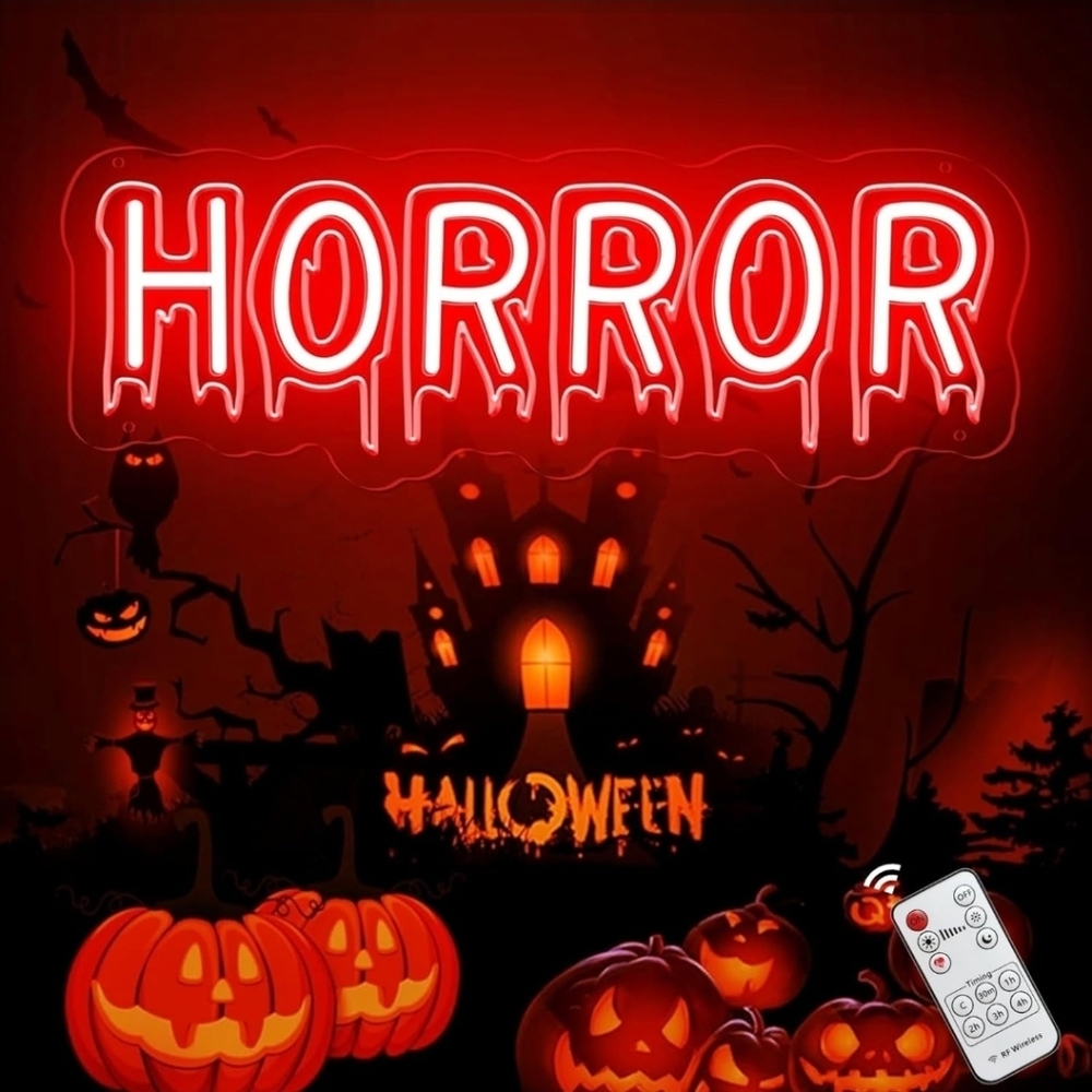 Horror Neon Signs, Red Spooky Halloween Led Neon Light Sign for Haunted House